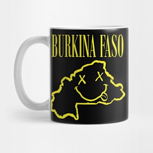 Vibrant Burkina Faso Africa x Eyes Happy Face: Unleash Your 90s Grunge Spirit! Smiling Squiggly Mouth Dazed Smiley Face Mug